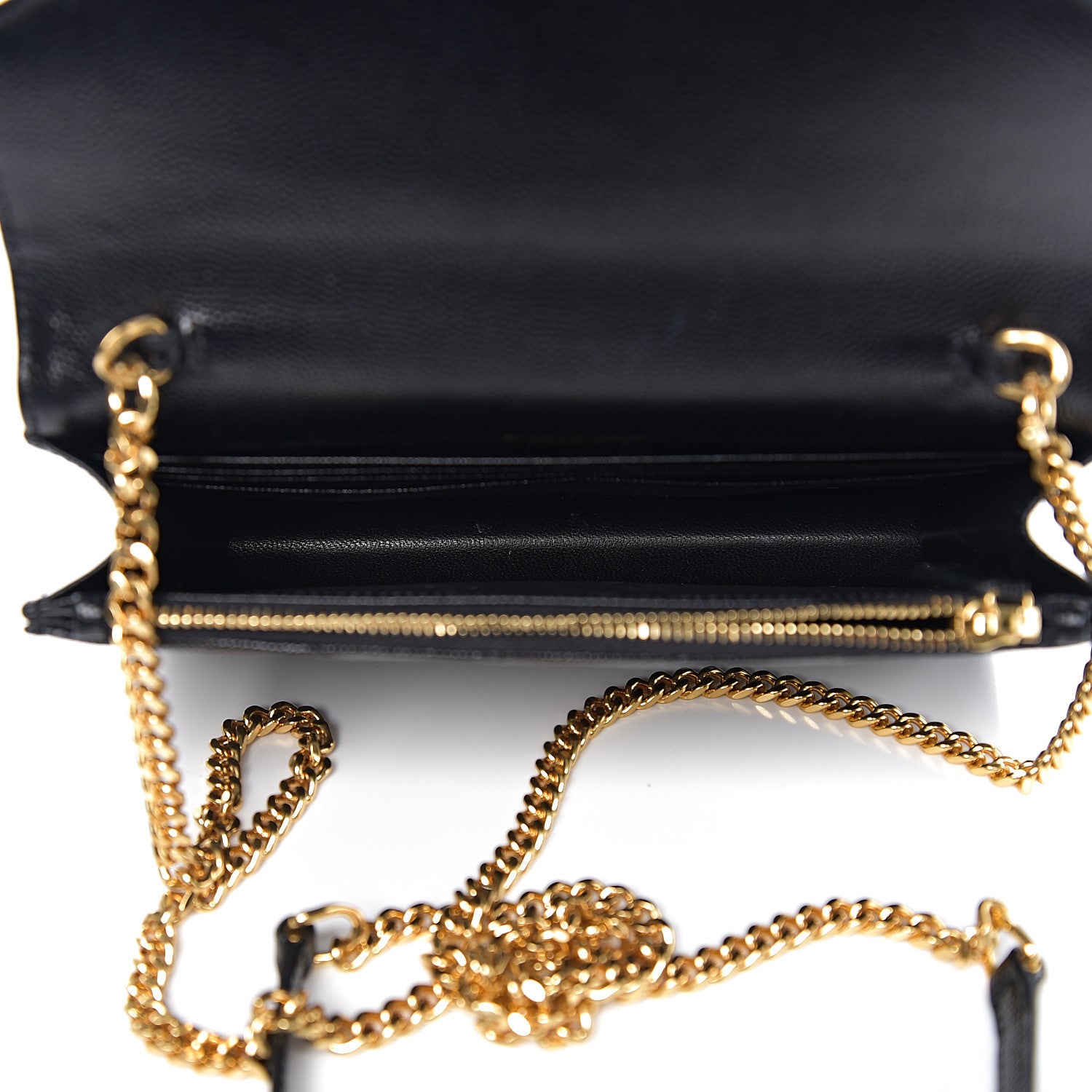 Saint Laurent Grain De Poudre Matelasse Chevron Monogram Envelope Chain Wallet Black 4 of 10