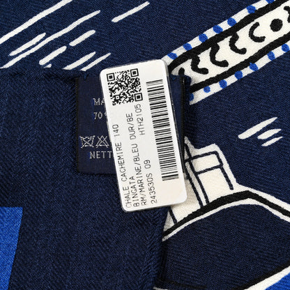 Hermes Cashmere Silk Bingata Shawl 140 Marine Bleu Dur Beige 5 of 5