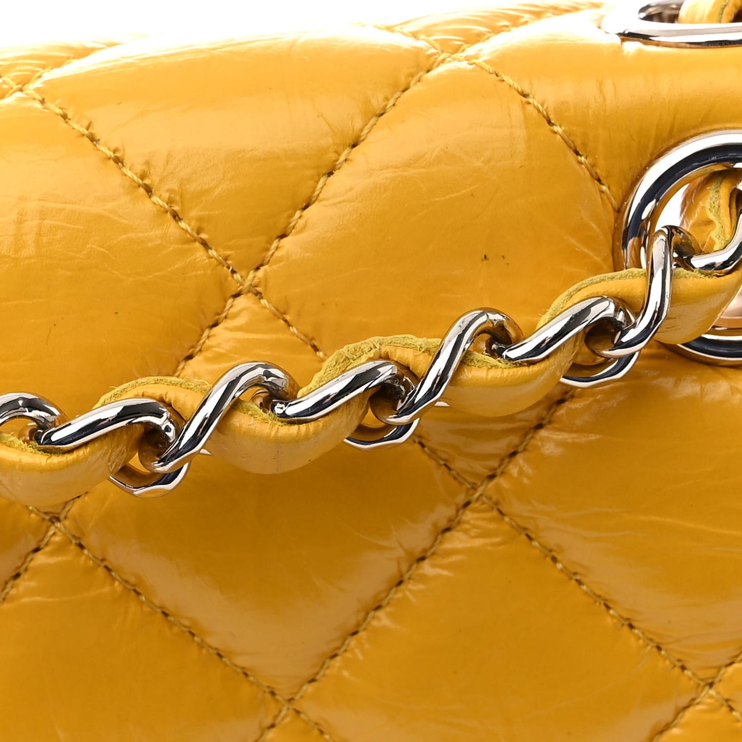 Crumpled Calfskin PVC Quilted Backpack Yellow