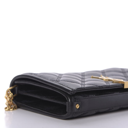 Saint Laurent Lambskin Diamond Quilted Becky Chain Wallet Black 6 of 9