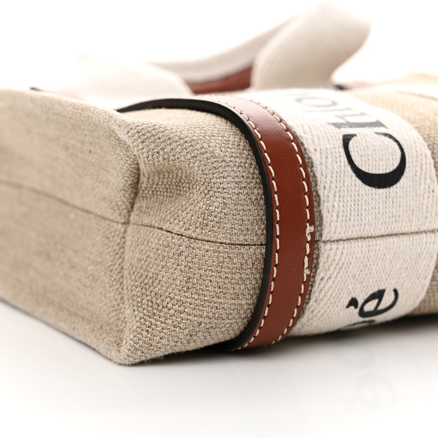 Cotton Calfskin Mini Woody Ribbon Tote White Brown