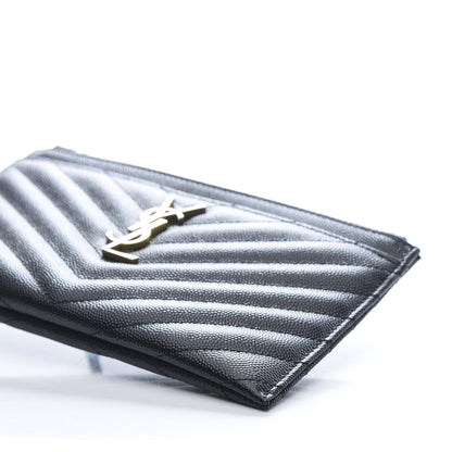 Saint Laurent Grain De Poudre Chevron Monogram Bill Pouch Black 9 of 10