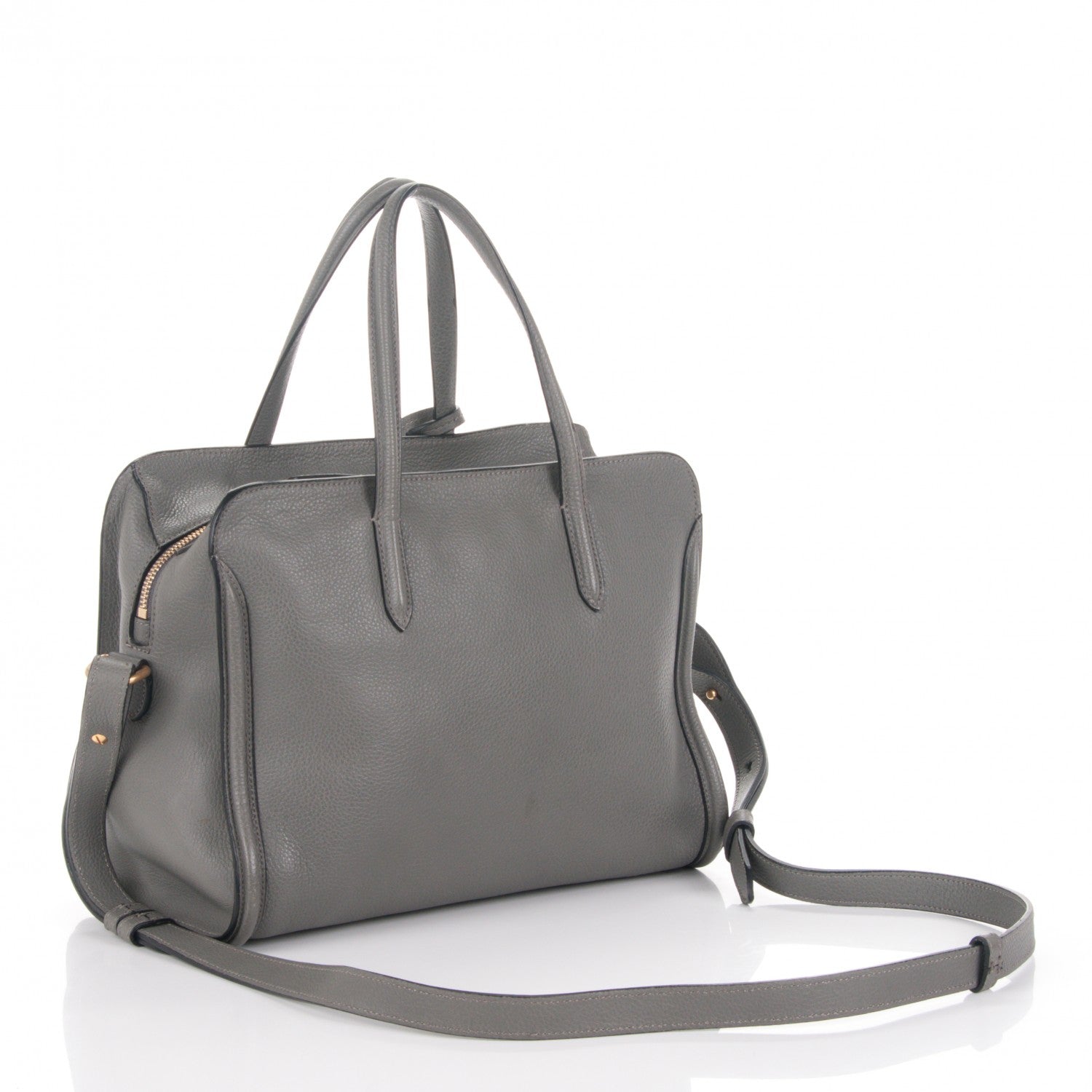 Alexander McQueen Pebbled Calfskin Small Skull Padlock Zip Around Tote Grey 3 of 7