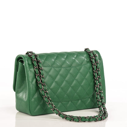 Chanel Caviar Quilted Jumbo Double Flap Green 3 of 8
