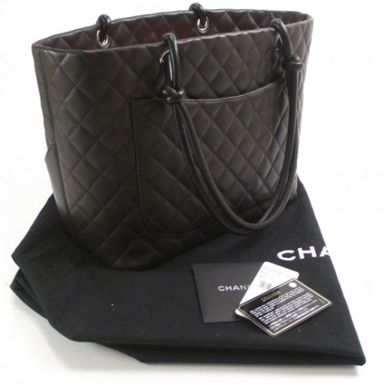 Calfskin Quilted Large Cambon Tote Brown