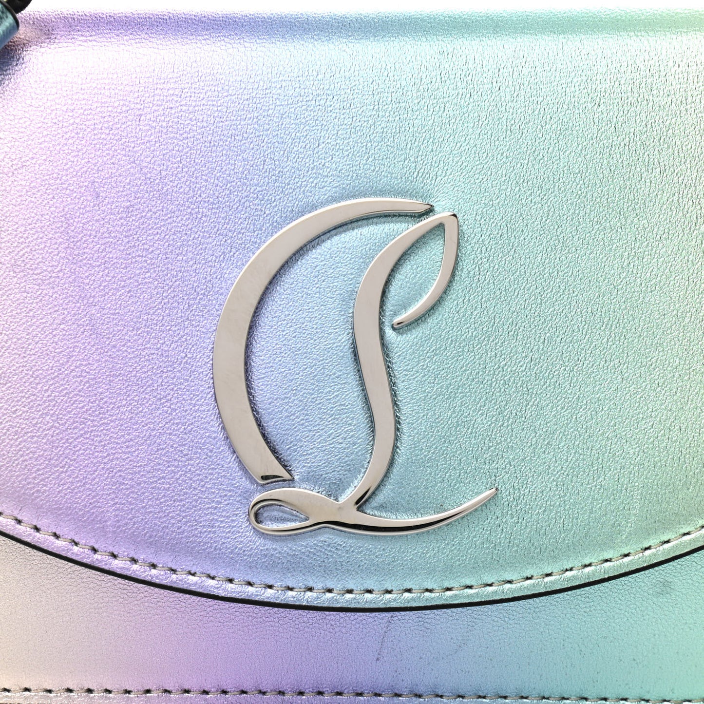 Iridescent Calfskin Loubi54 Crossbody Clutch Silver