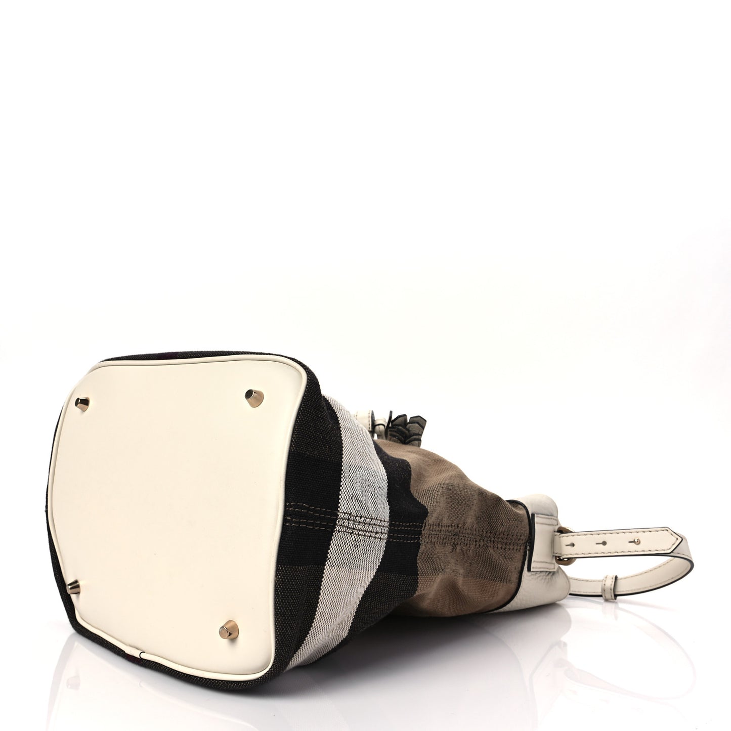 Grainy Calfskin Canvas Mega Check Medium Ashby Tassel Hobo White