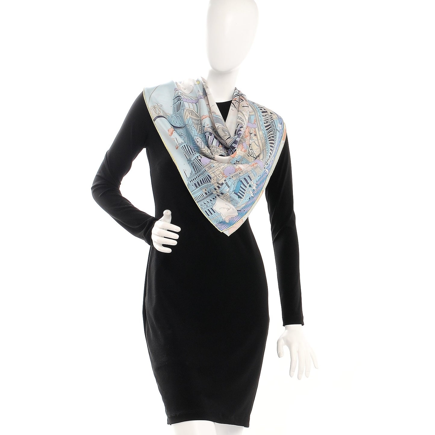 Silk Hippopolis Scarf 90 Bleu Pale Blanc Parme