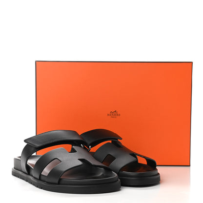 Hermes Calfskin Womens Chypre Sandals 37.5 Black 9 of 9
