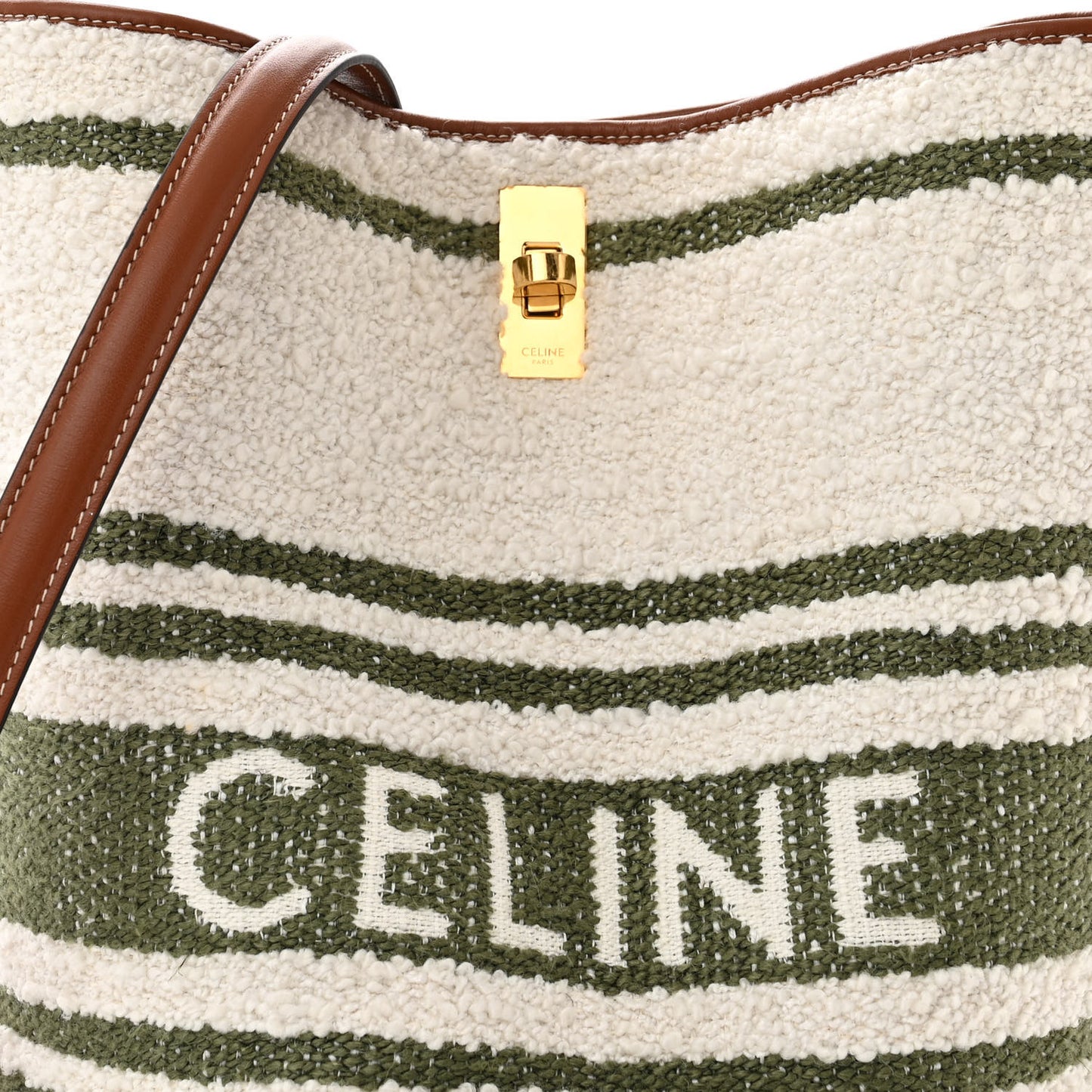 Canvas Smooth Calfskin Logo Bucket 16 Bag Khaki Tan