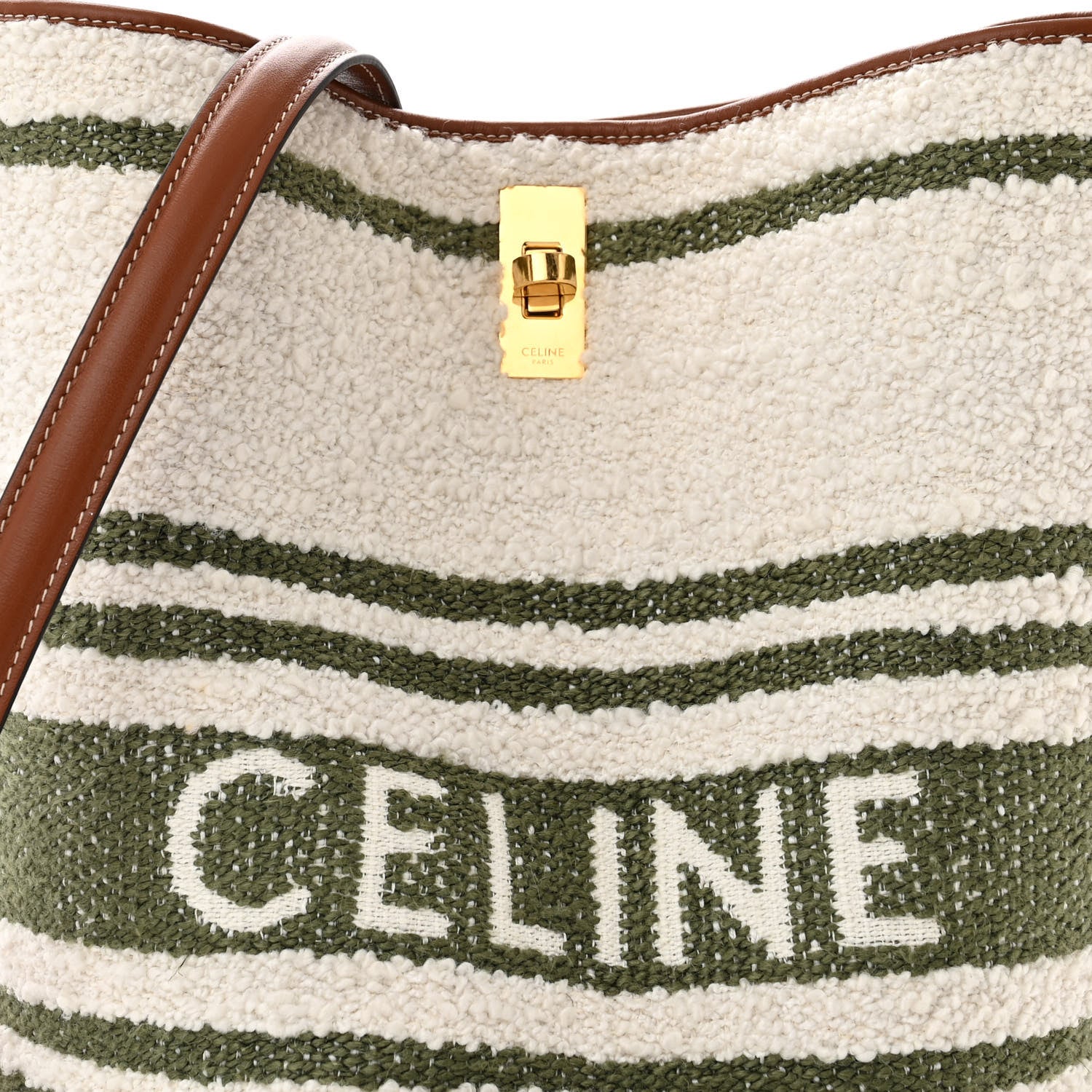Celine Canvas Smooth Calfskin Logo Bucket 16 Bag Khaki Tan 10 of 15