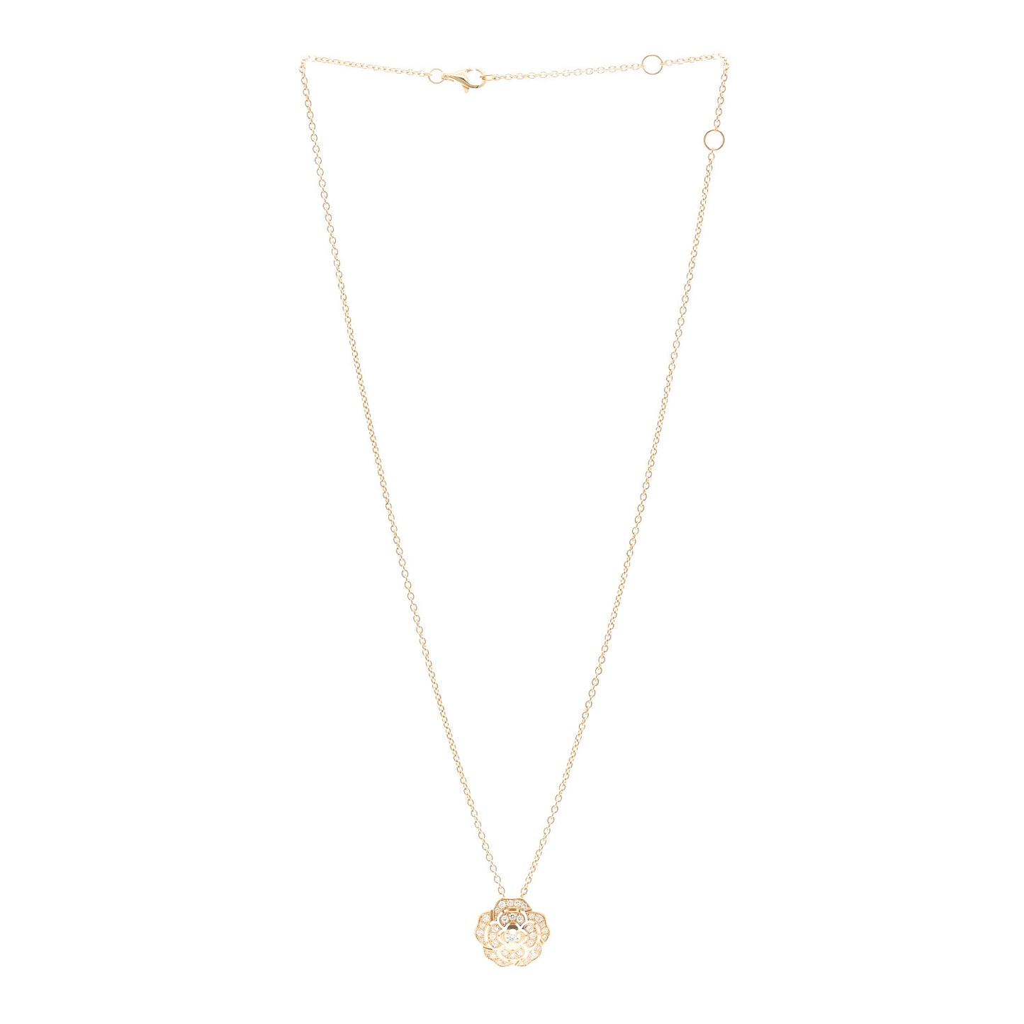 18K Yellow Gold Diamond Bouton de Camelia Pendant Necklace