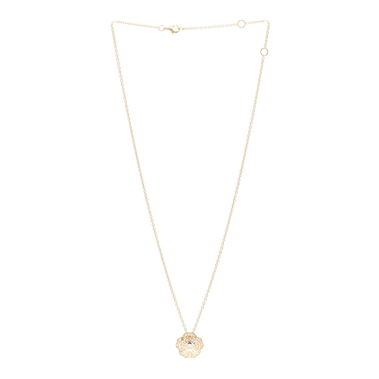 Chanel 18K Yellow Gold Diamond Bouton de Camelia Pendant Necklace 3 of 7