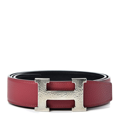 Hermes Box Togo 32mm Martelee H Belt 85 Rouge Grenat Black 1 of 4