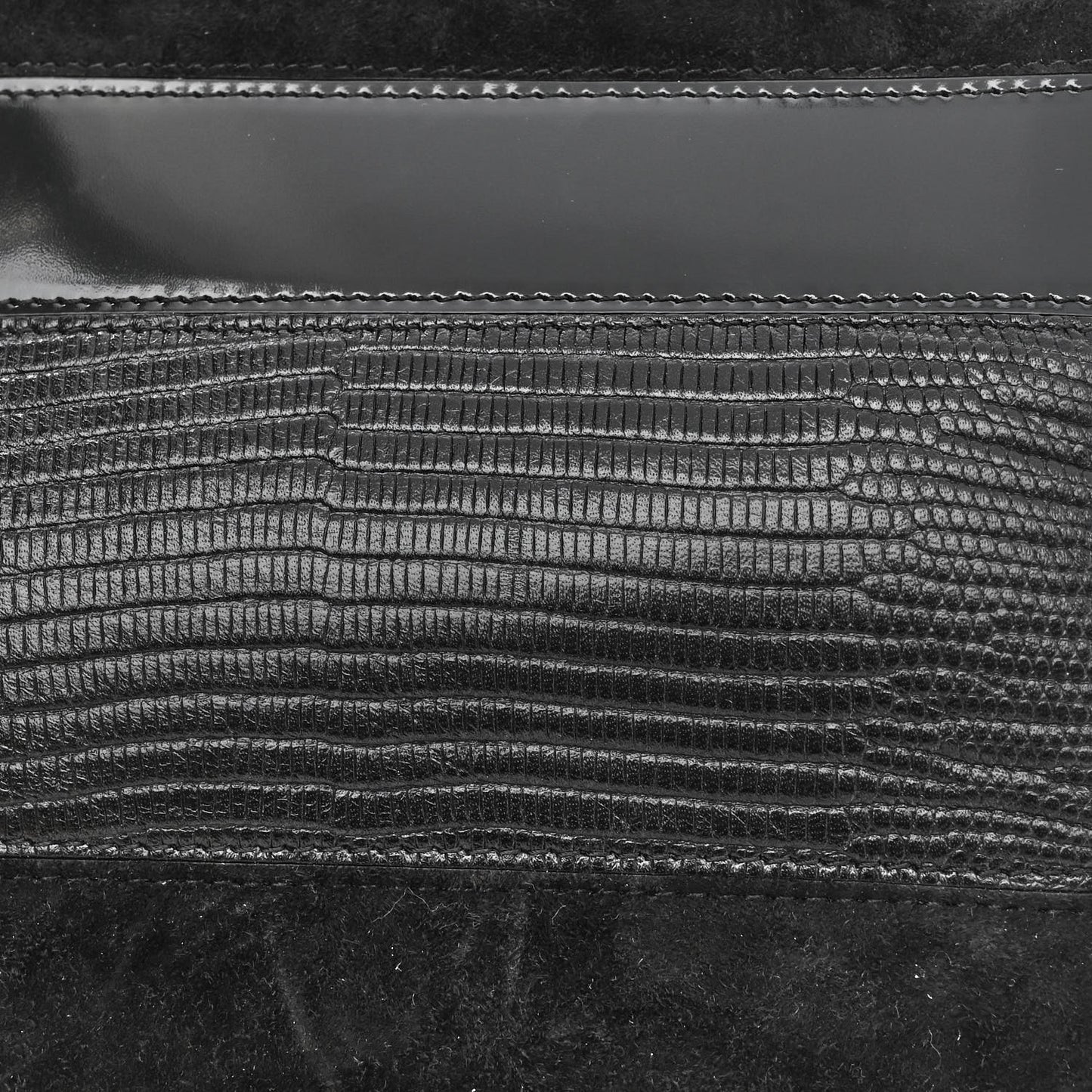 Calfskin Lizard Embossed Two Tone Small Grace Bag Black