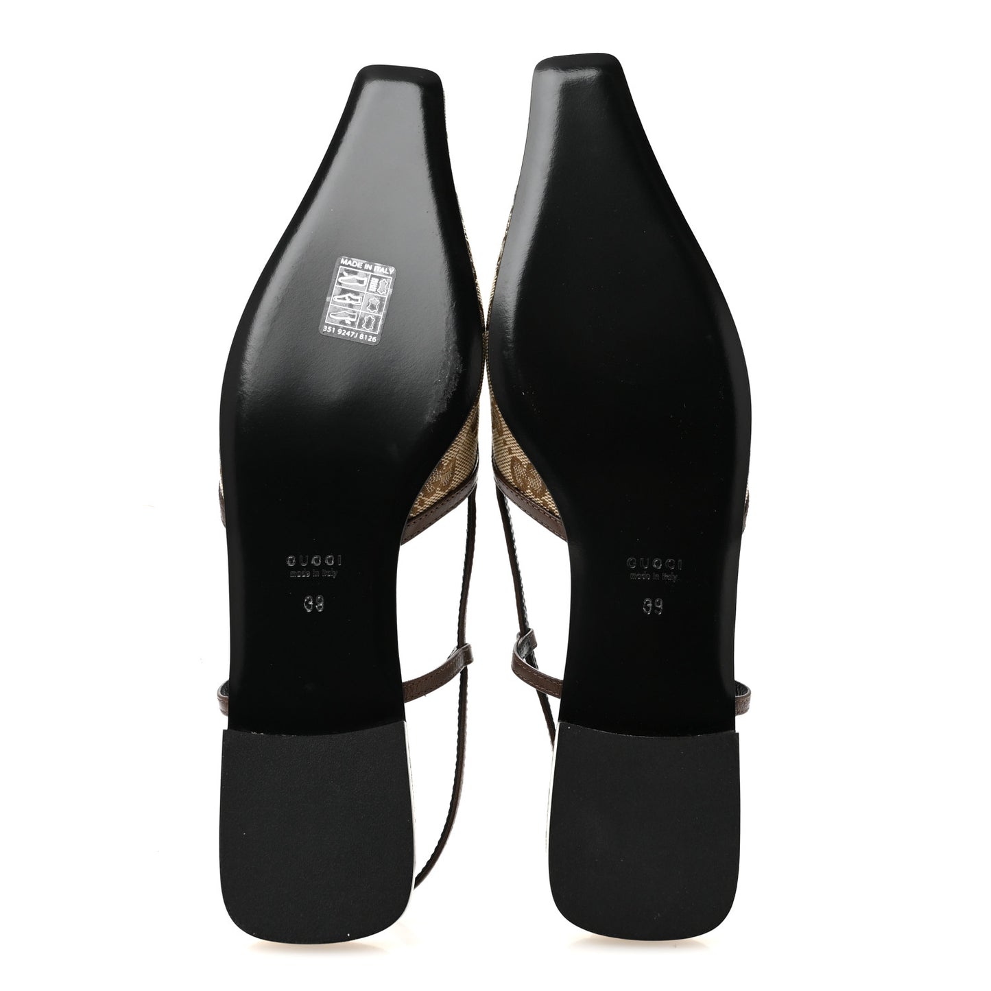 GG Monogram Malaga Kid Square G 35mm Slingback Pumps 39 Beige Ebony New Acero