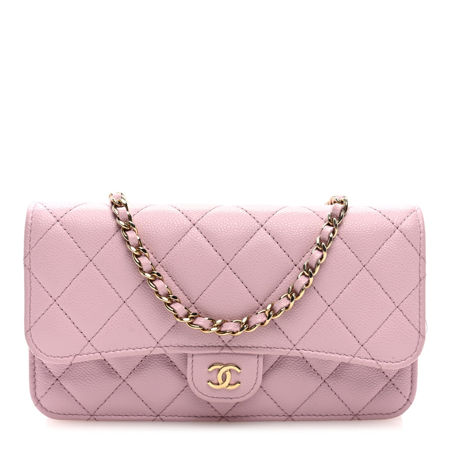 Caviar Quilted Flap Clutch with Chain Pink