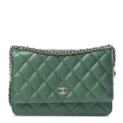 Chanel Metallic Caviar Quilted Wallet On Chain WOC Green 1 of 12