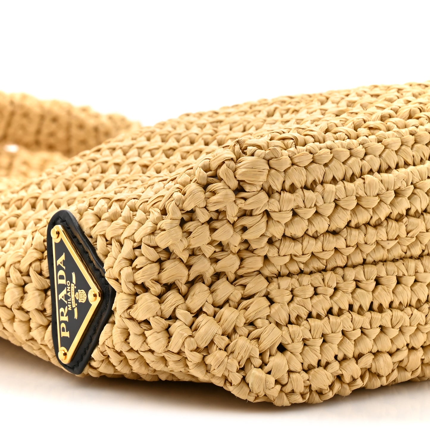 Yarn Raffia Effect Crochet Embroidered Small Logo Tote Naturale