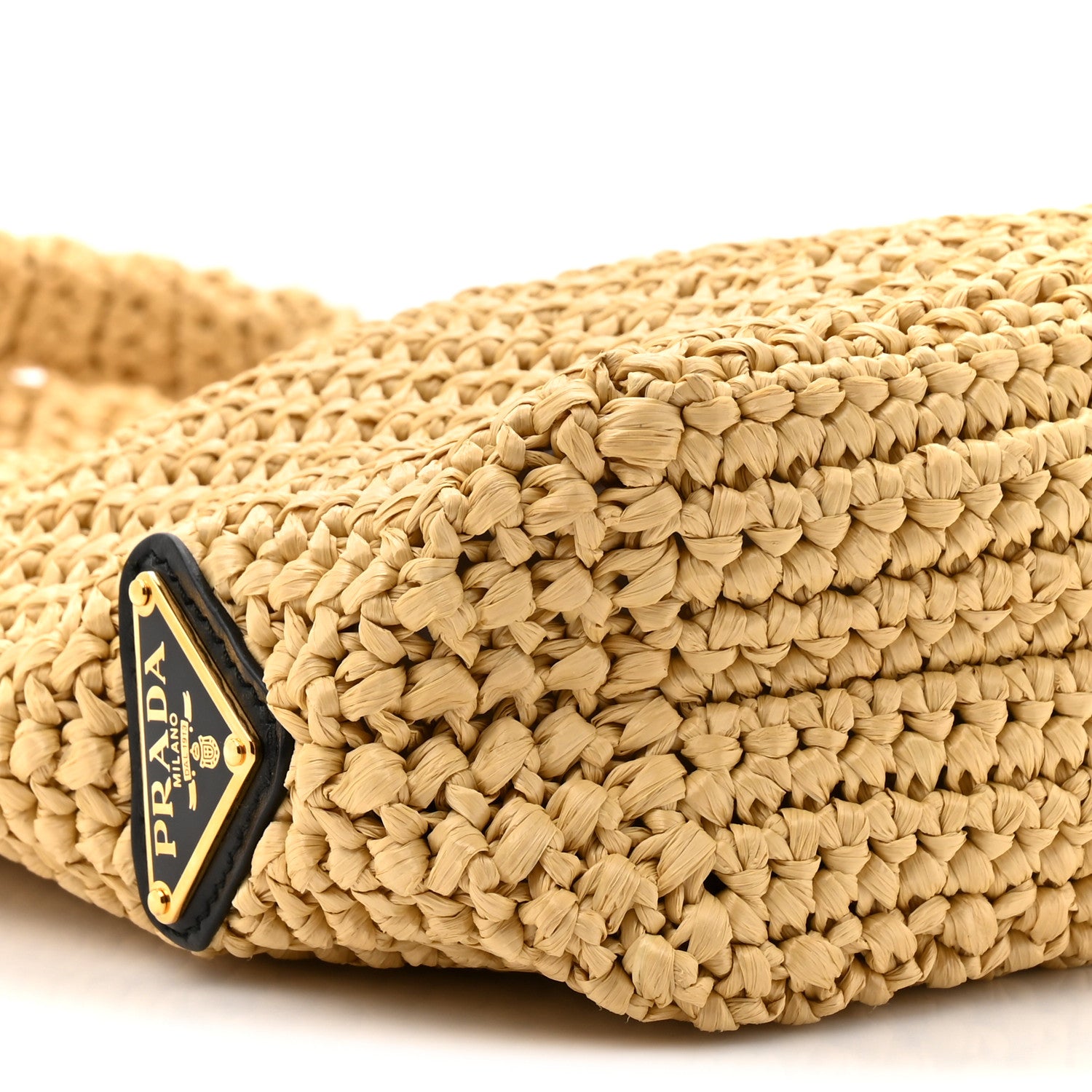 Prada Yarn Raffia Effect Crochet Embroidered Small Logo Tote Naturale 9 of 9
