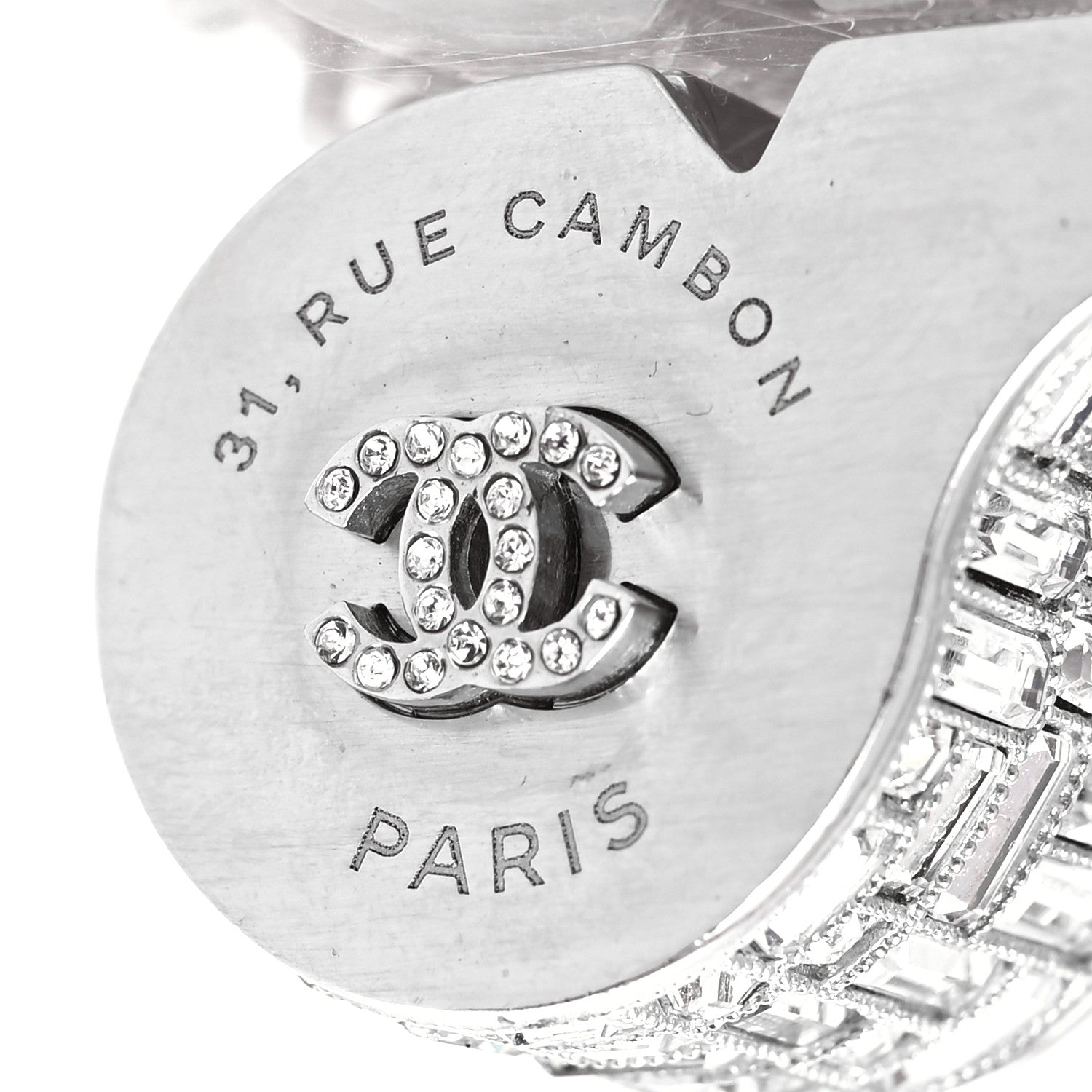 Chanel Crystal Baguette CC Whistle Pendant Necklace Silver 6 of 6
