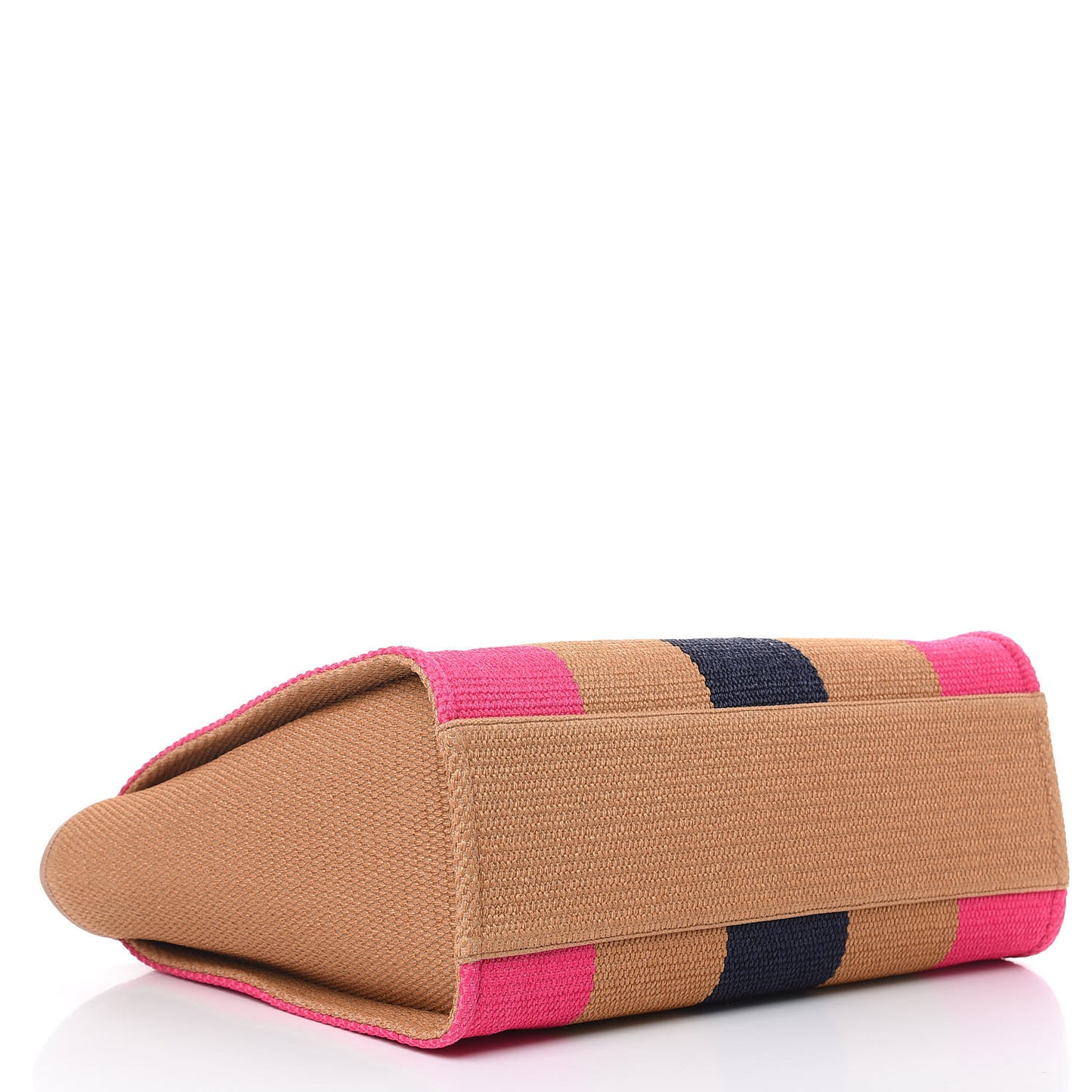 Straw Raffia Calfskin Striped Large Deauville Tote Dark Beige Fuchsia Navy Blue