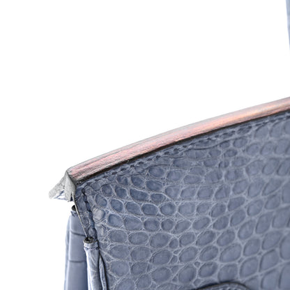 Hermes Matte Porosus Crocodile 18K White Gold Diamond Birkin 35 Bleu Brighton 23 of 26