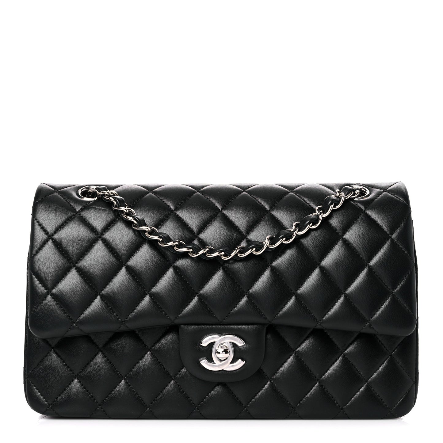 Lambskin Quilted Medium Double Flap Black
