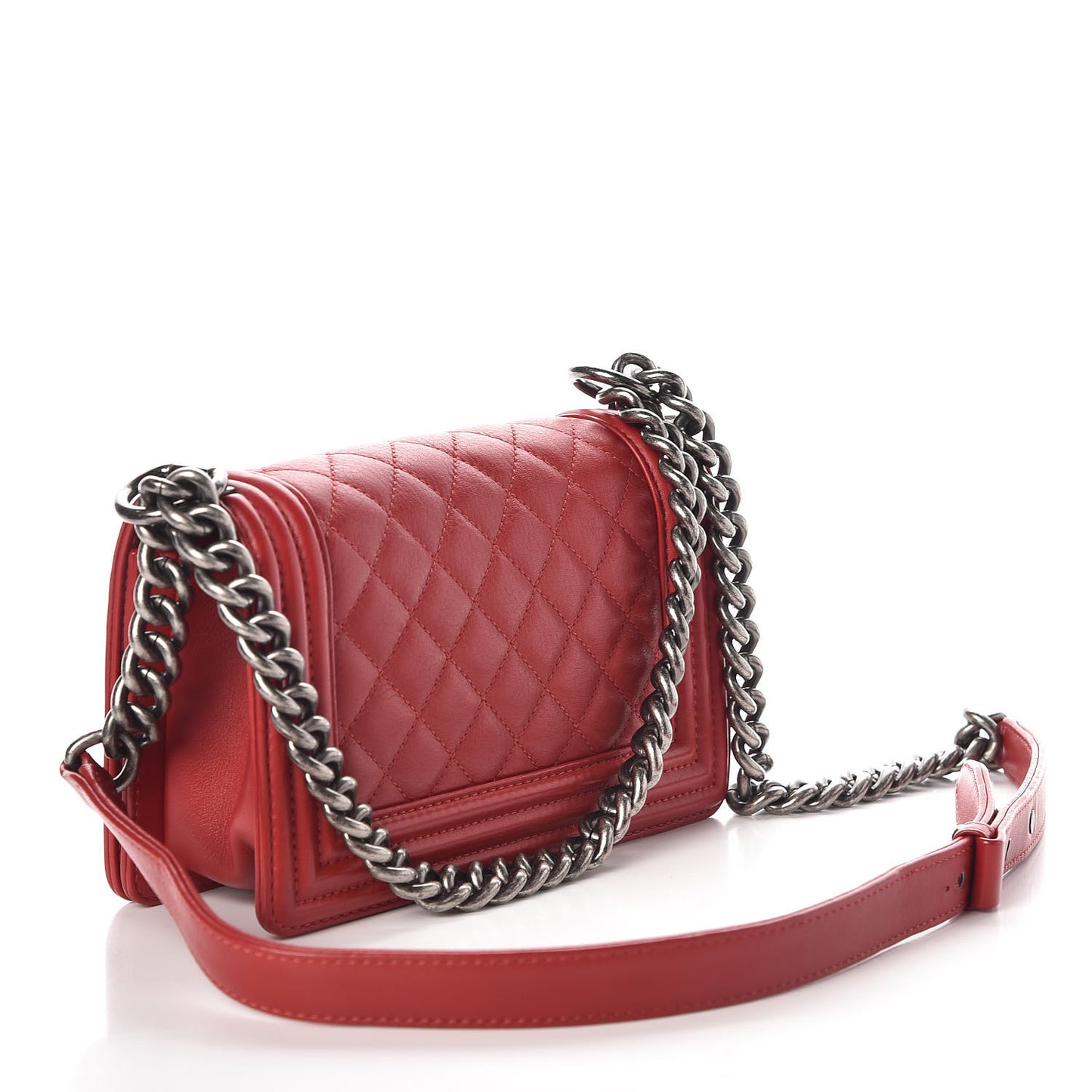 Calfskin Quilted Small Boy Flap Red