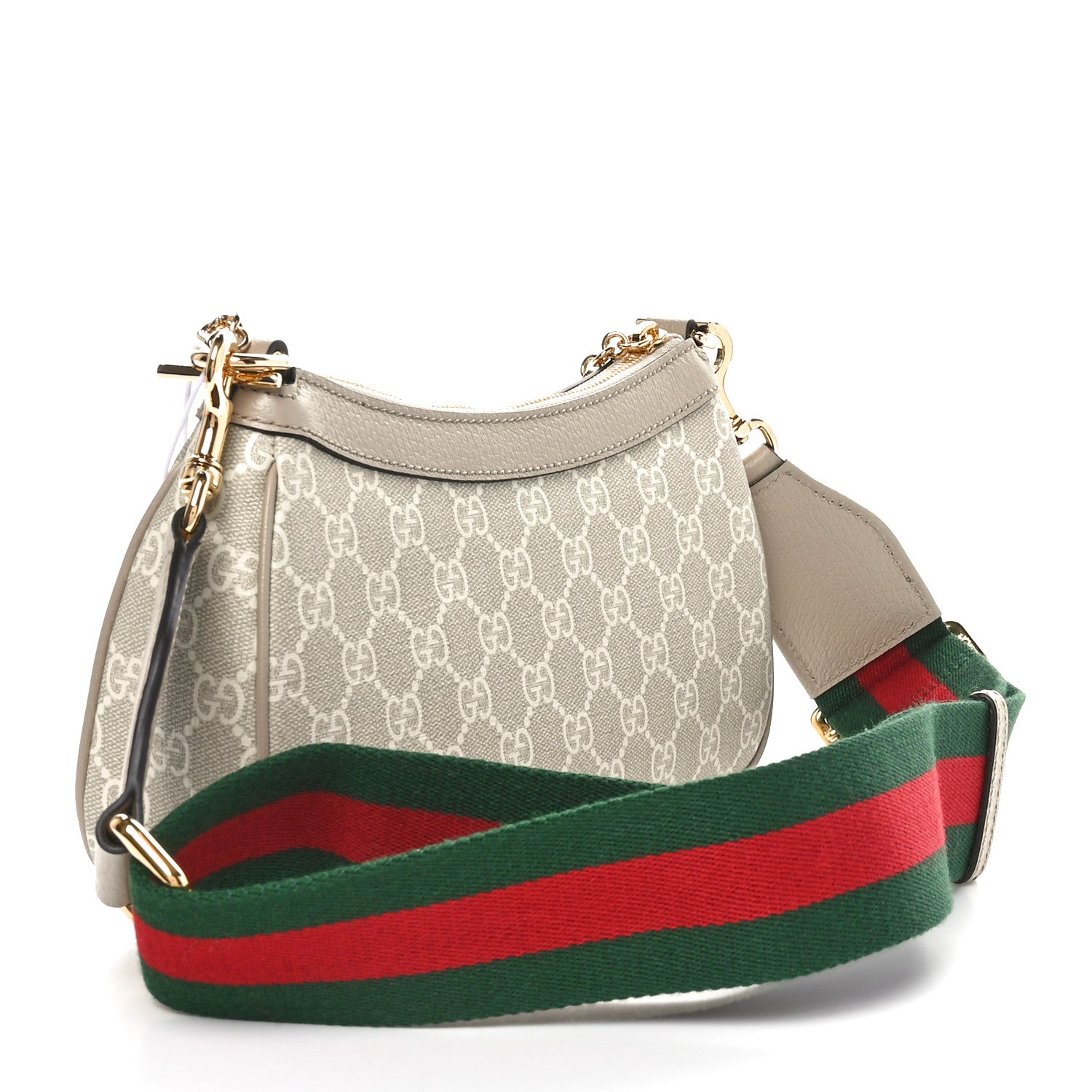 Gucci GG Supreme Monogram Textured Dollar Calfskin Web Small Ophidia GG Handbag Beige Mystic White Oatmeal 3 of 11