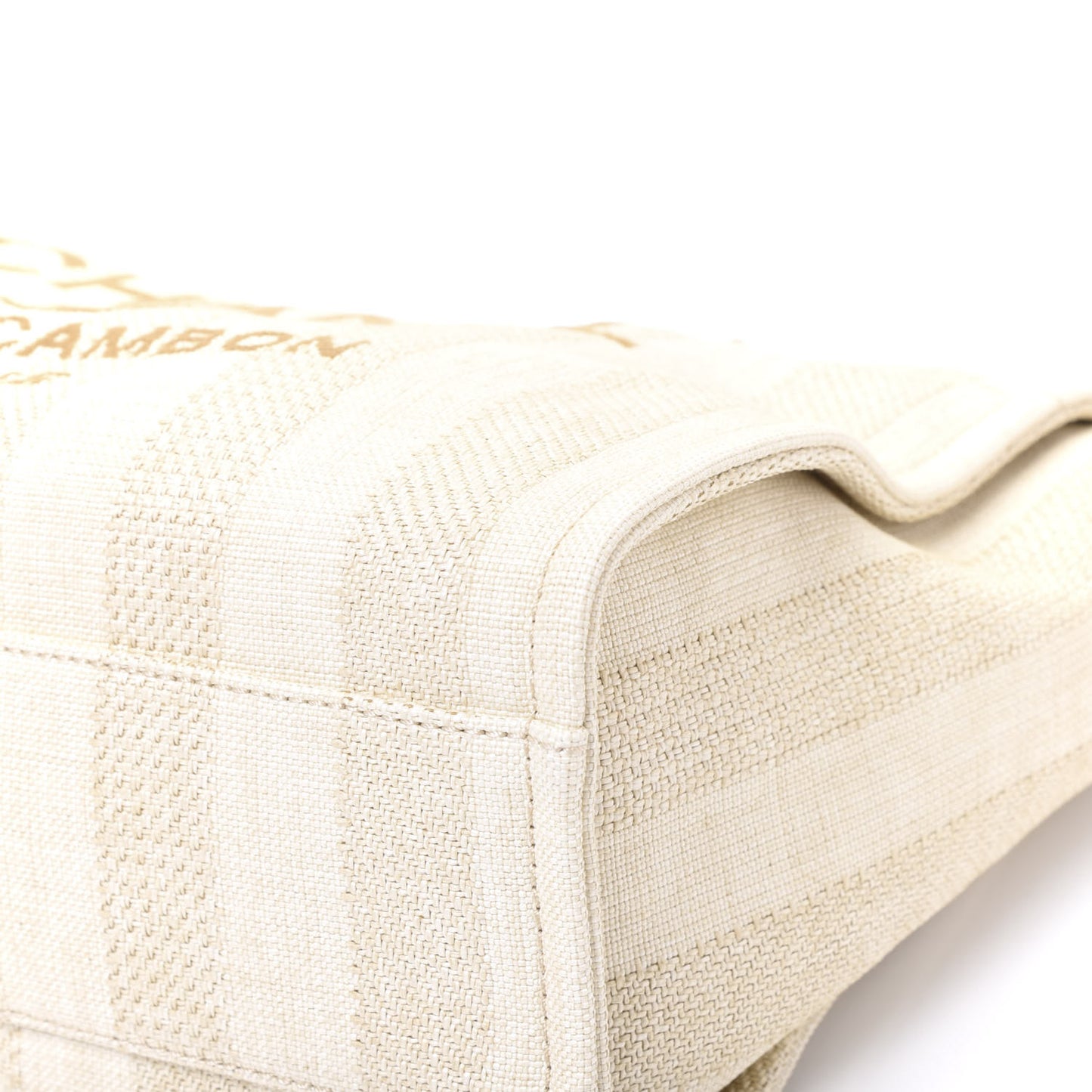 Mixed Fibers Calfskin Striped Small Deauville Tote Beige