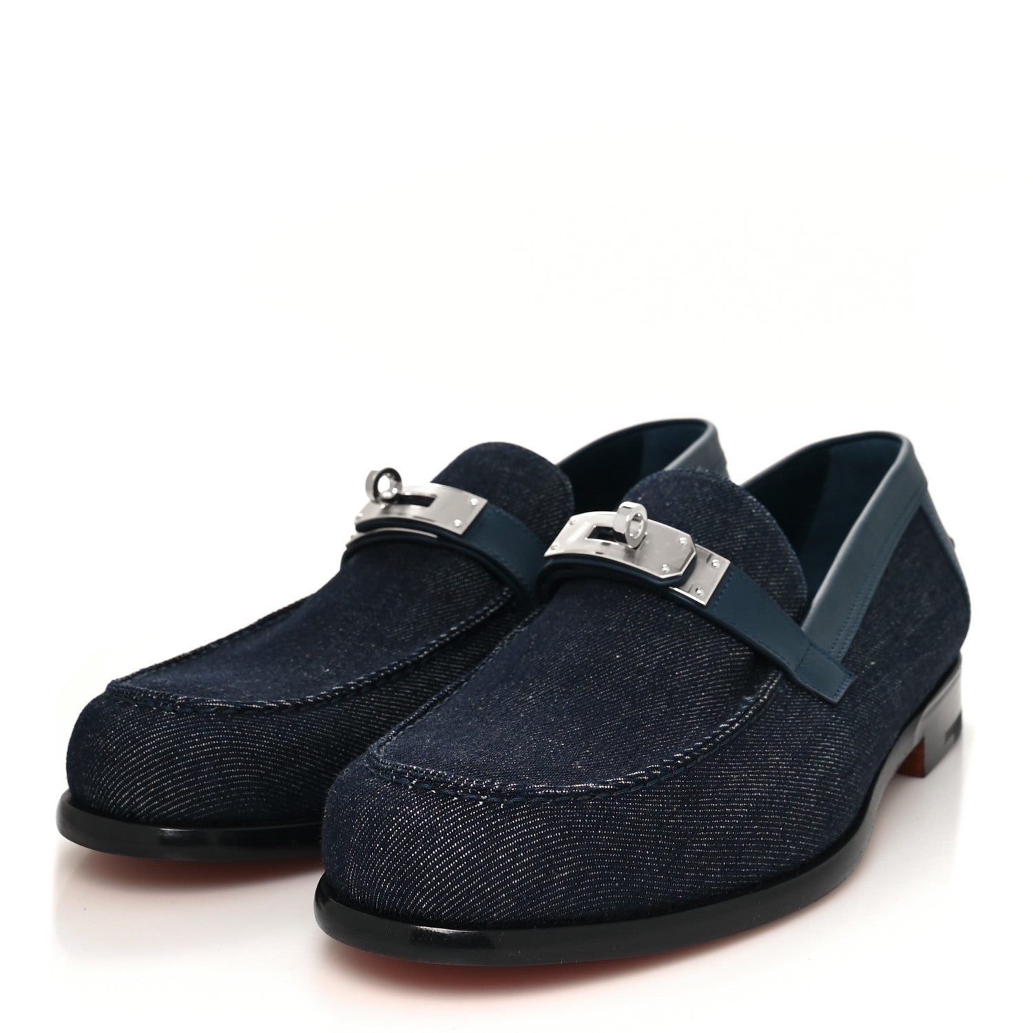 Hermes Denim Canvas Calfskin Mens Destin Loafer 43 Bleu Brut Bleu Céleste 3 of 8