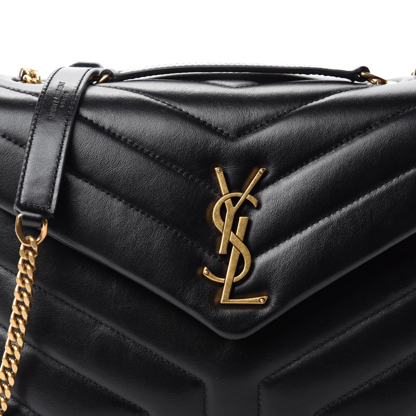 Calfskin Y Quilted Monogram Small Loulou Chain Satchel Black