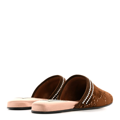Gucci Velvet GG Monogram Crystal Slippers 39 Brown Vintage Cocoa 5 of 9