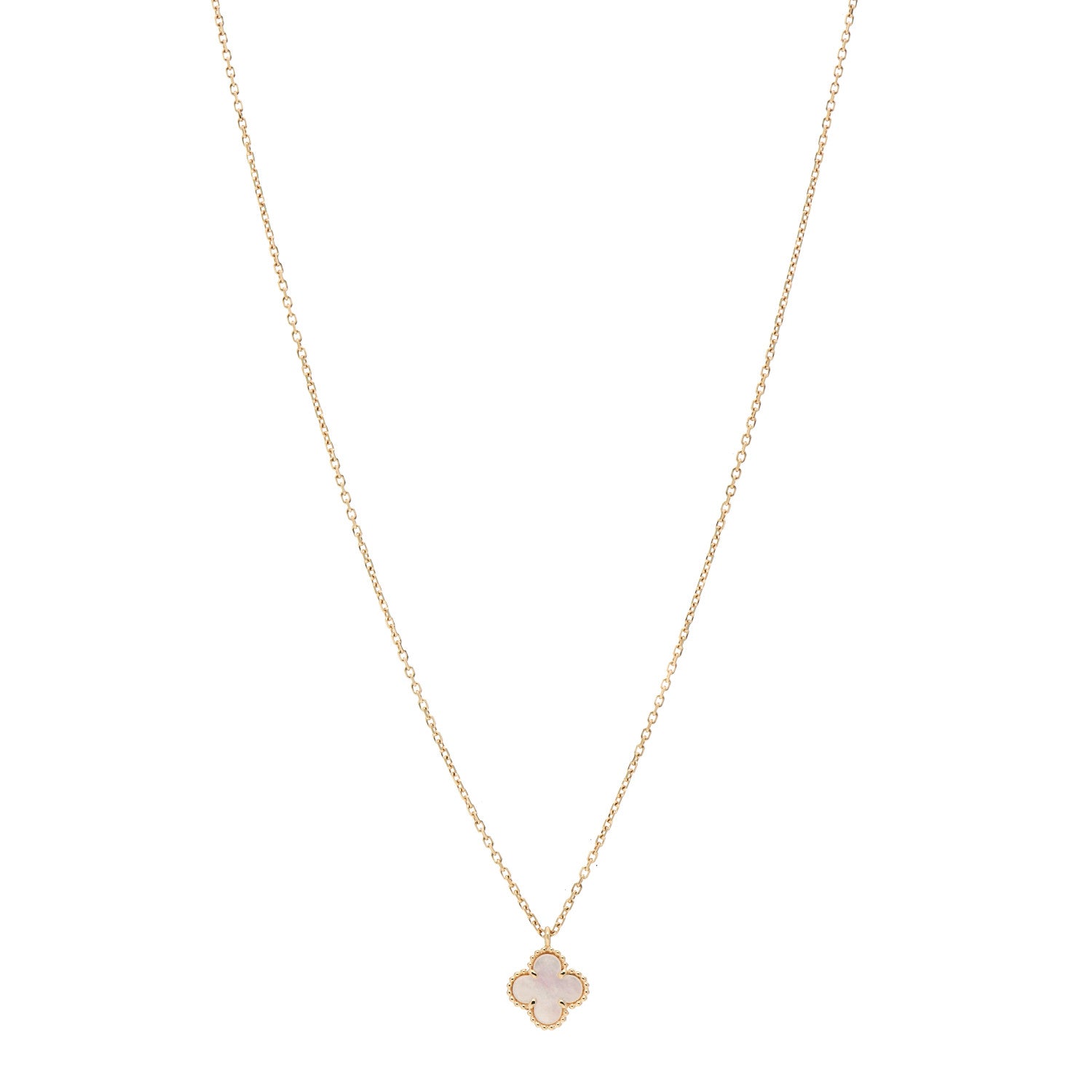 Van Cleef & Arpels 18K Yellow Gold Mother of Pearl Sweet Alhambra Pendant Necklace 1 of 6