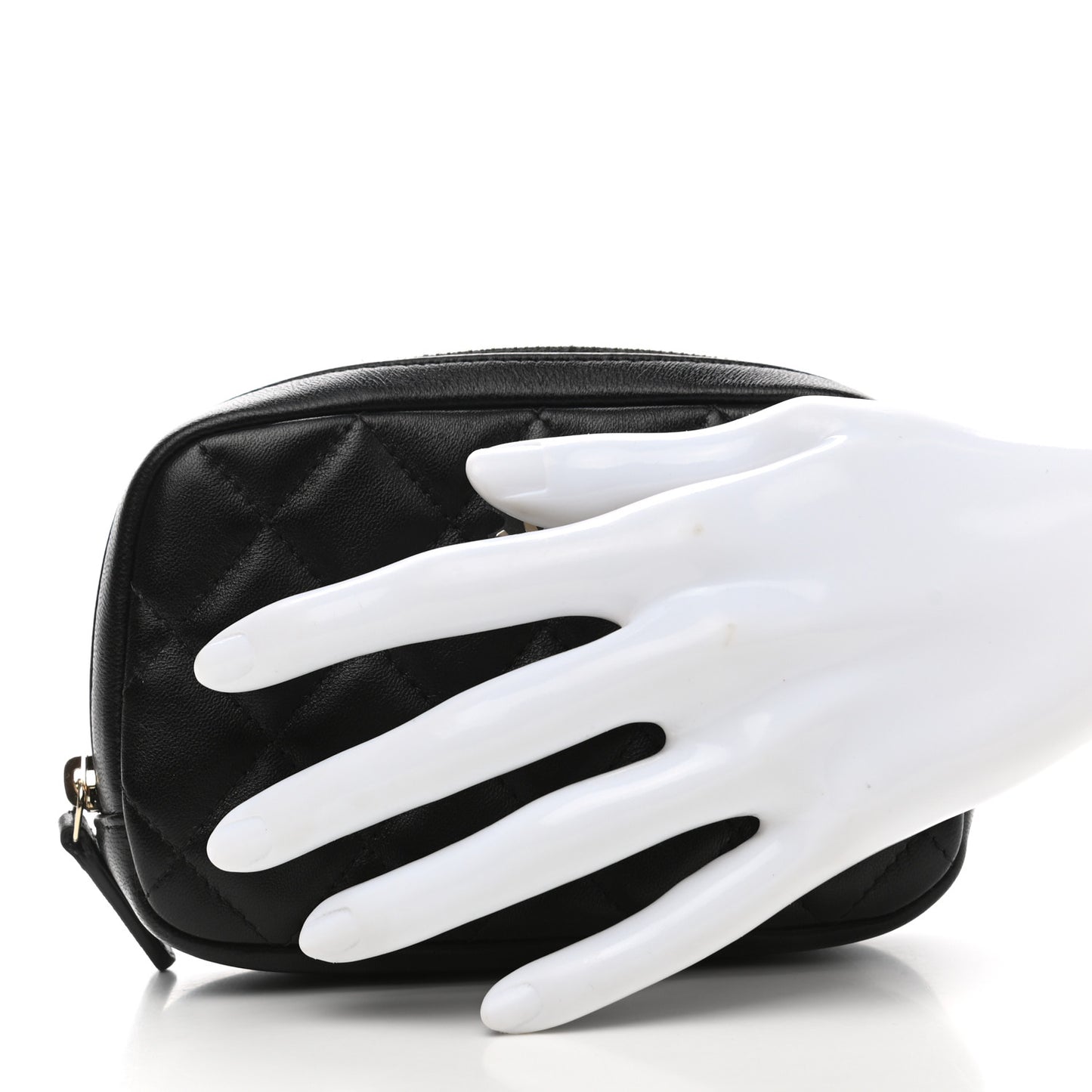 Lambskin Quilted Small Curvy Pouch Cosmetic Case Black