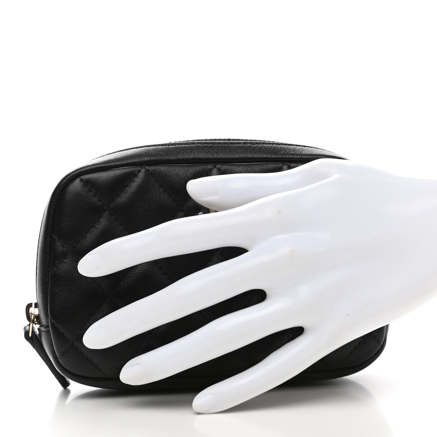 Chanel Lambskin Quilted Small Curvy Pouch Cosmetic Case Black 2 of 8