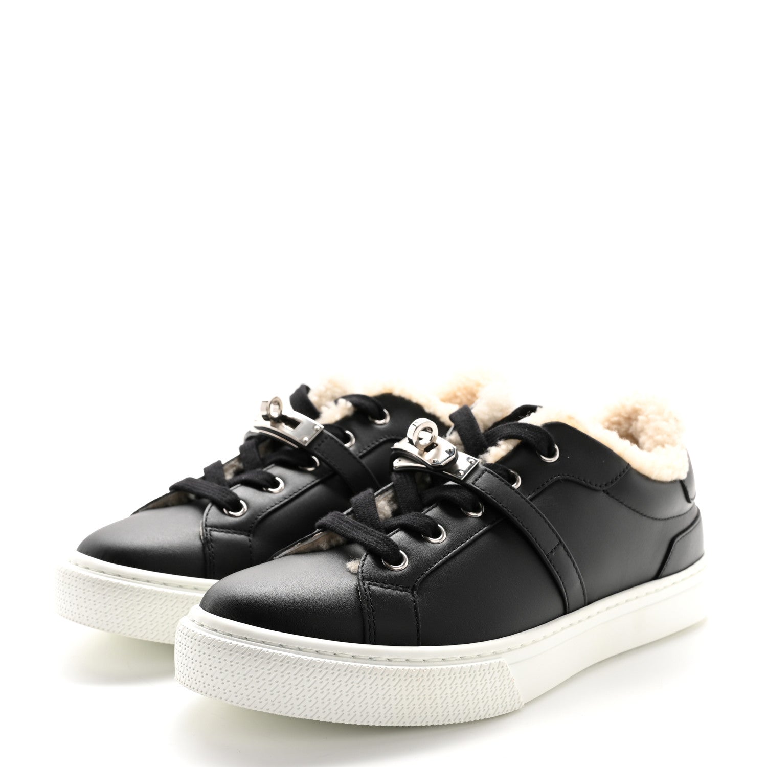 Hermes Calfskin Shearling Day Sneakers 36 Black Ecru 3 of 10