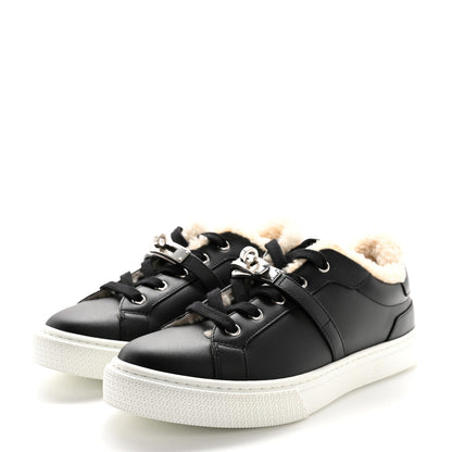 Hermes Calfskin Shearling Day Sneakers 36 Black Ecru 3 of 10