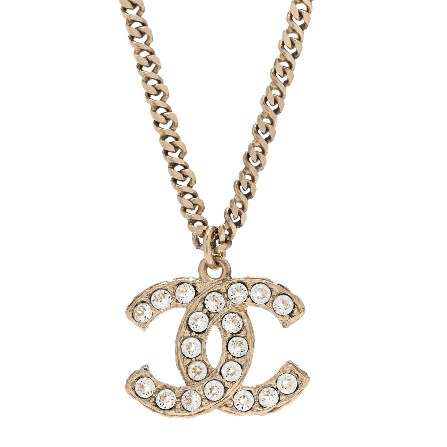 Metal Pearl Crystal CC Textured Pendant Necklace Gold