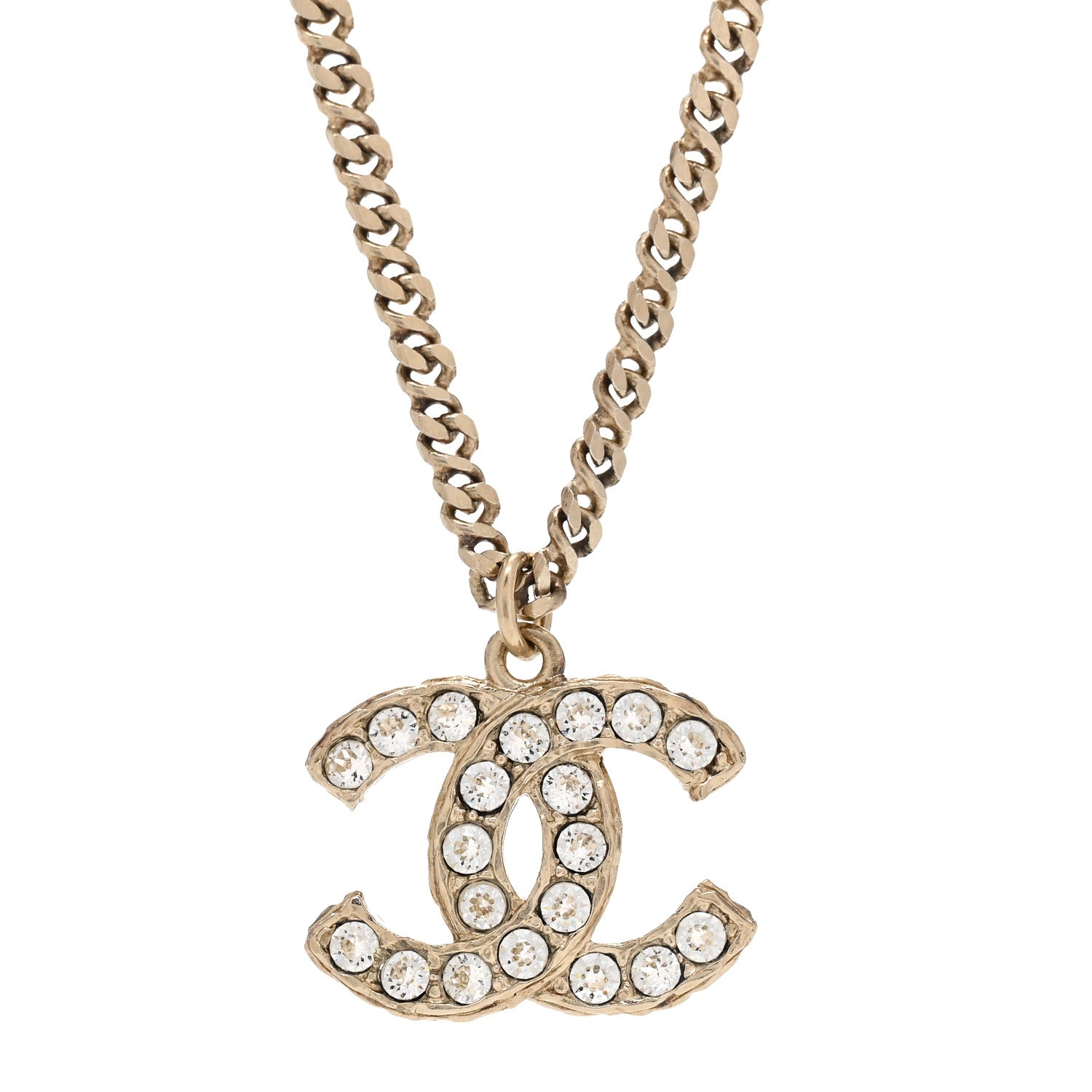 Chanel Metal Pearl Crystal CC Textured Pendant Necklace Gold 4 of 5