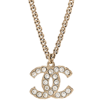 Chanel Metal Pearl Crystal CC Textured Pendant Necklace Gold 4 of 5