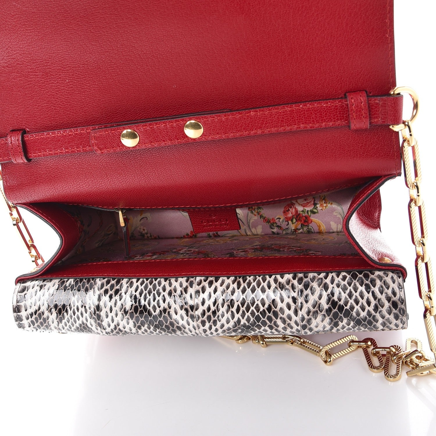 Gucci Calfskin Snakeskin Studded Small Ottilia Top Handle Bag Hibiscus Red 5 of 8