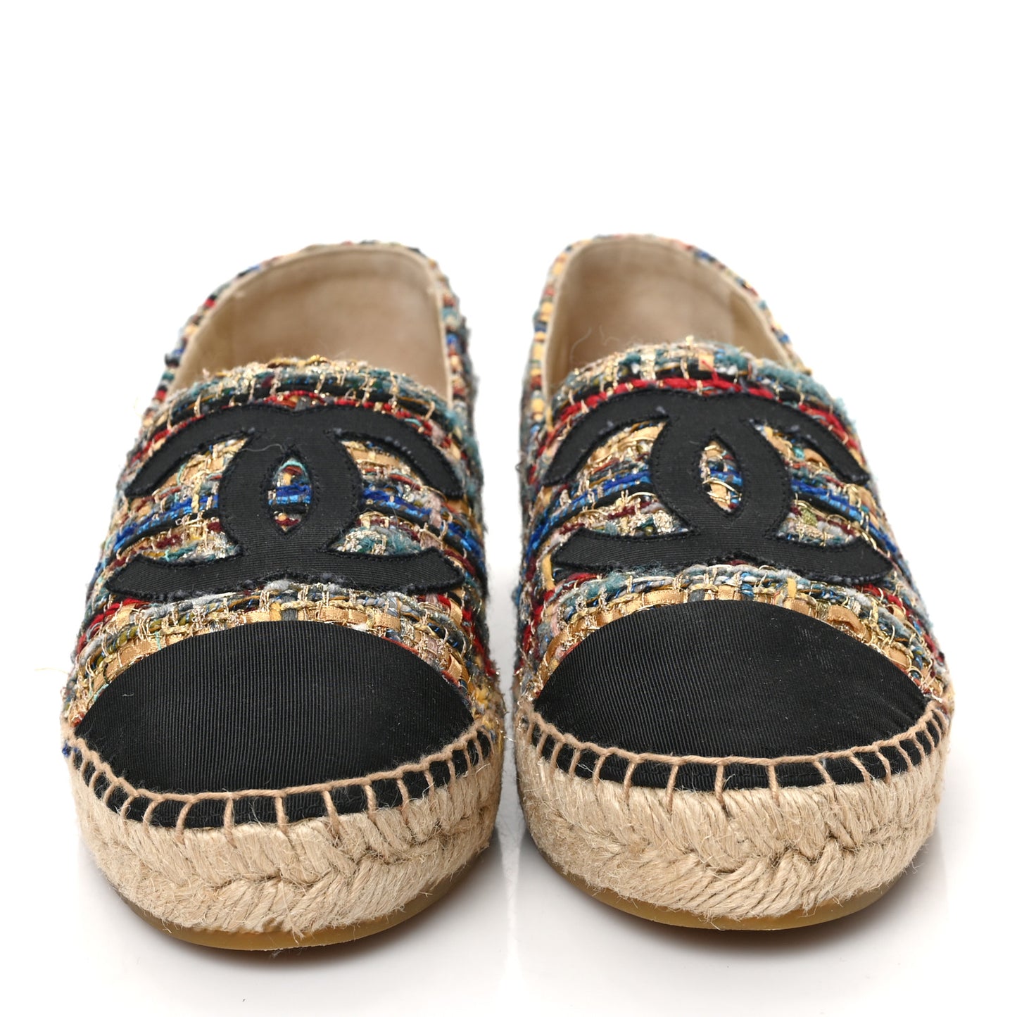 Tweed Grosgrain CC Espadrilles 38 Multicolor Black