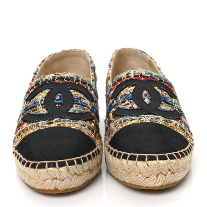 Chanel Tweed Grosgrain CC Espadrilles 38 Multicolor Black 2 of 9