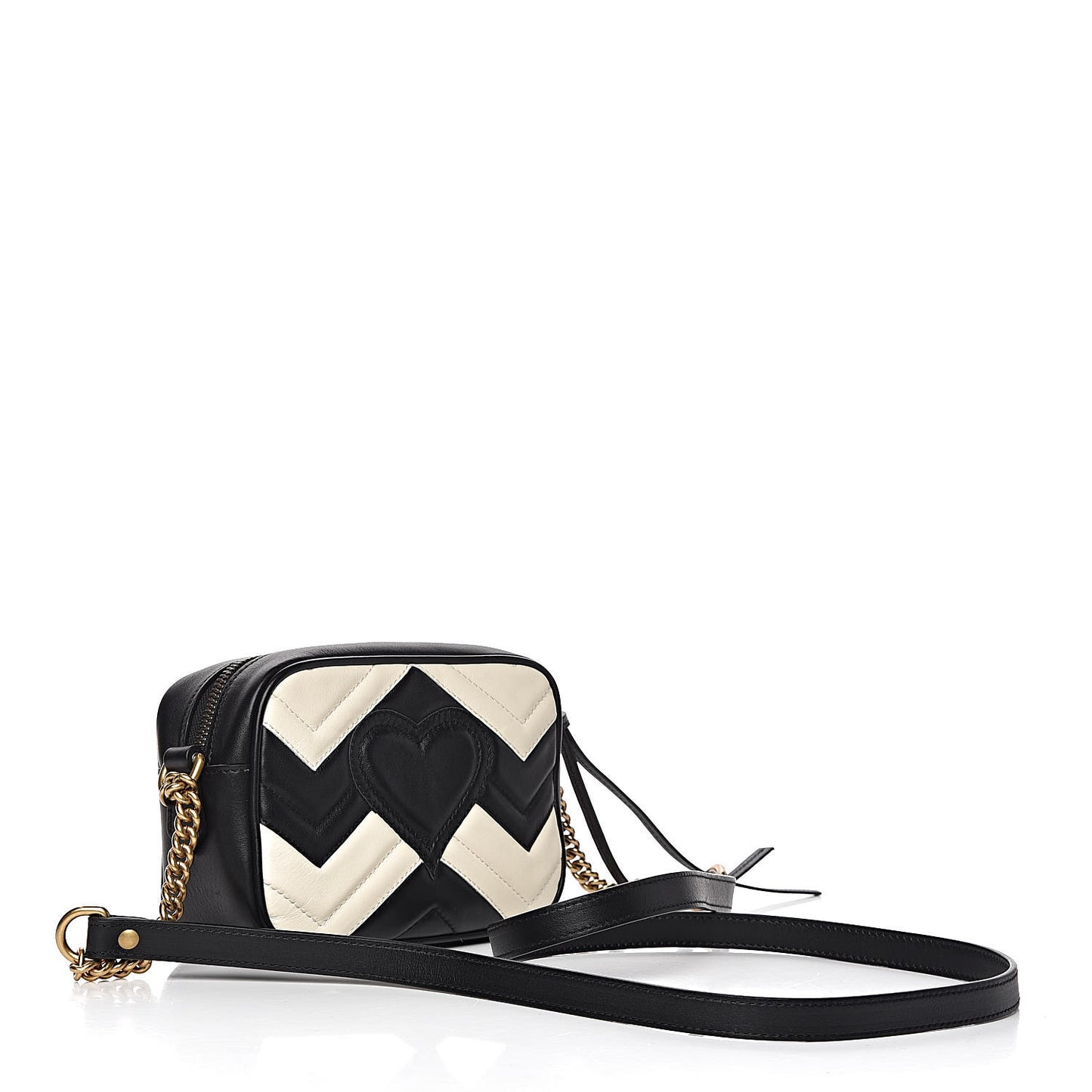 Calfskin Matelasse Mini GG Marmont Chain Shoulder Bag Black White