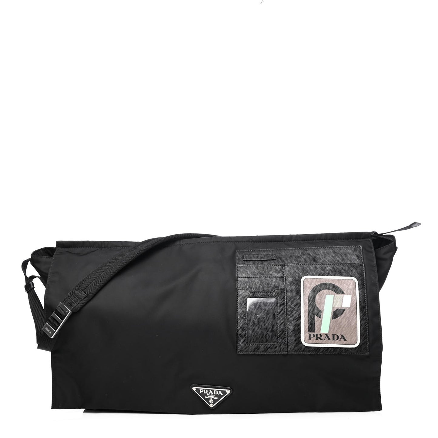 Tessuto Nylon Saffiano Racing Logo Messenger Bag Black