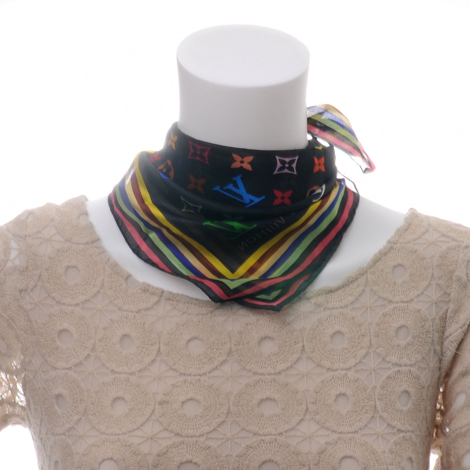 Louis Vuitton Silk Monogram Multicolor Square Scarf Black 4 of 6