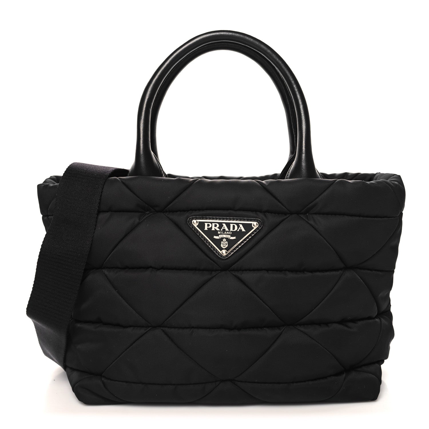 Prada Re-Nylon Nappa Triangle Quilted Padded Small Double Handled Zip Tote Black 1 of 9