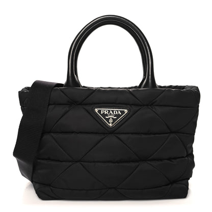 Prada Re-Nylon Nappa Triangle Quilted Padded Small Double Handled Zip Tote Black 1 of 9